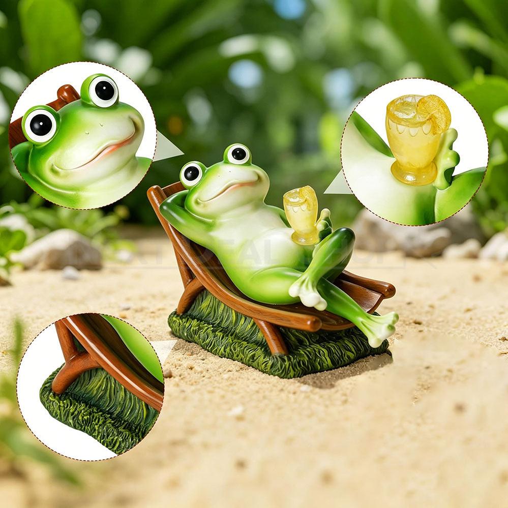 Solar Powered Relaxing Frog Garden Statue Outdoor Decor
