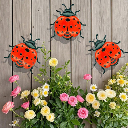 3 Pcs - Metal ladybug Garden Decor Set
