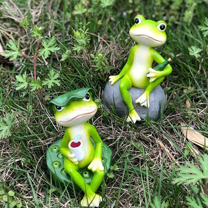 Hand Painted Drinking Frog Garden Figurine