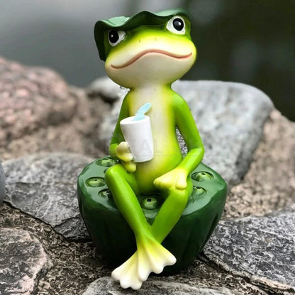 Hand Painted Drinking Frog Garden Figurine