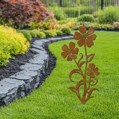 Rustic Metal Flower Garden Lawn Stake Yard Art Decor