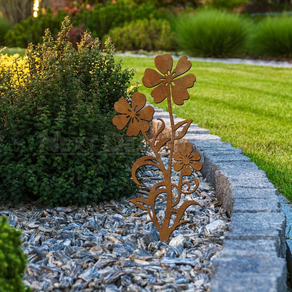 Rustic Metal Flower Garden Lawn Stake Yard Art Decor