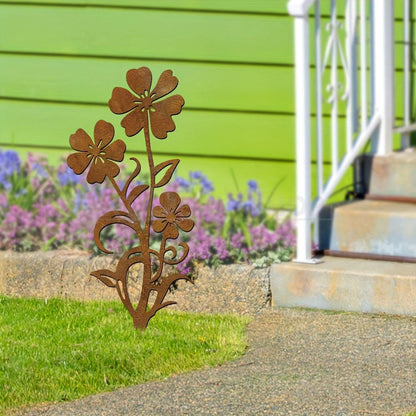 Rustic Metal Flower Garden Lawn Stake Yard Art Decor