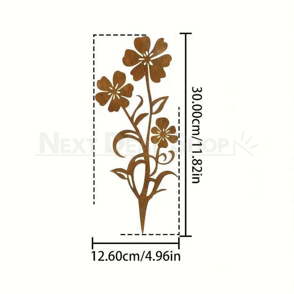 Rustic Metal Flower Garden Lawn Stake Yard Art Decor