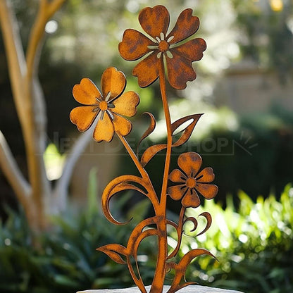 Rustic Metal Flower Garden Lawn Stake Yard Art Decor