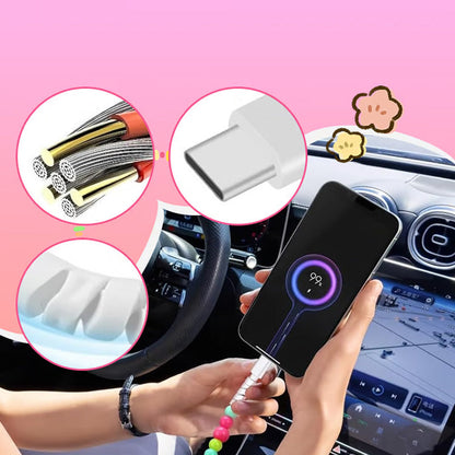 2-In-1 USB To Type-C ＆ PHONE Beaded Charger Cord