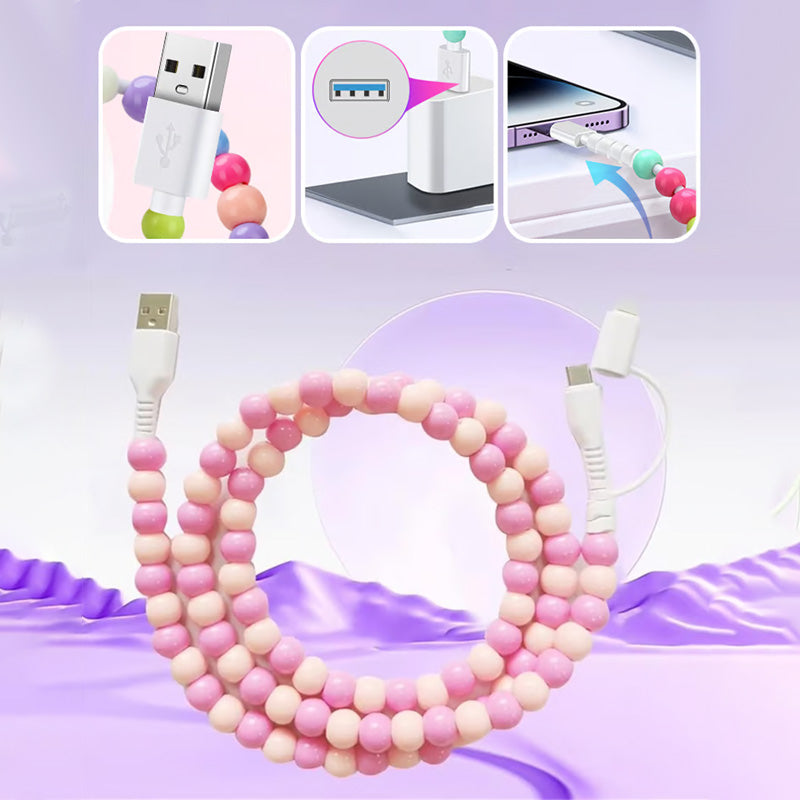 2-In-1 USB To Type-C ＆ PHONE Beaded Charger Cord