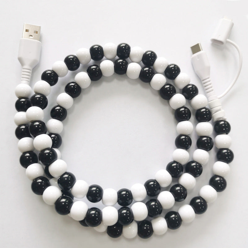 2-In-1 USB To Type-C ＆ PHONE Beaded Charger Cord