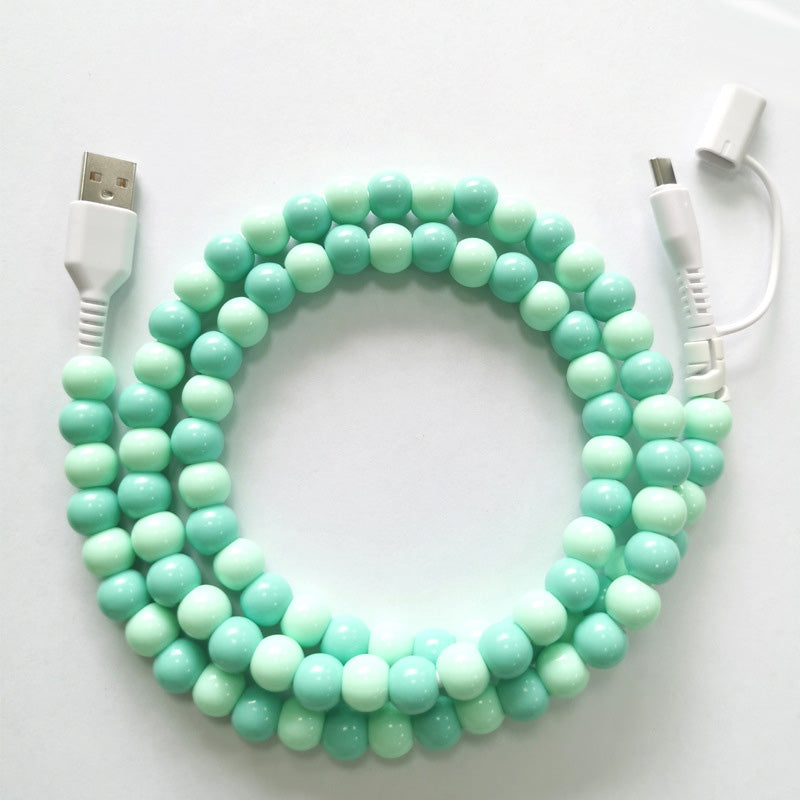 2-In-1 USB To Type-C ＆ PHONE Beaded Charger Cord