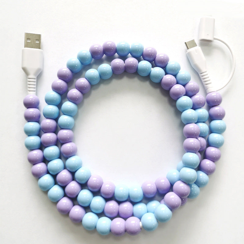 2-In-1 USB To Type-C ＆ PHONE Beaded Charger Cord