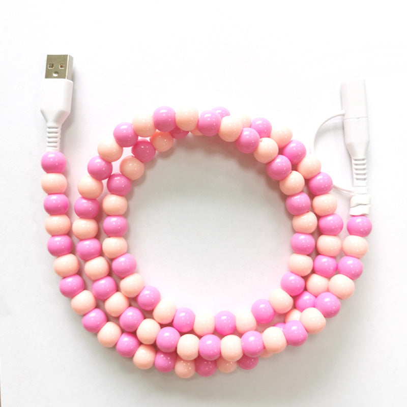 2-In-1 USB To Type-C ＆ PHONE Beaded Charger Cord